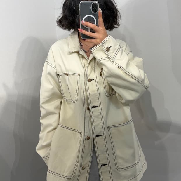 OS 미스치프 스티치 워크 자켓 아이보리