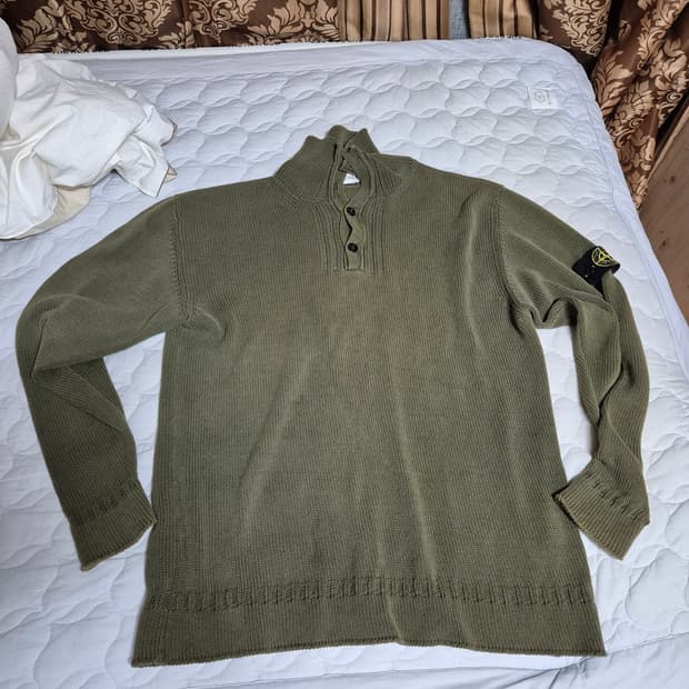 [XL] 2000SS 스톤아일랜드 목폴라 카키 니트 반집업