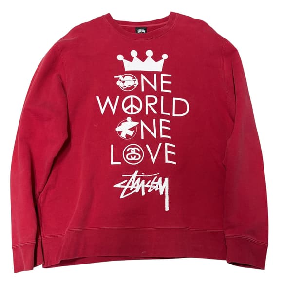 스투시 00s 레터링 로고 레드 스웻셔츠 맨투맨