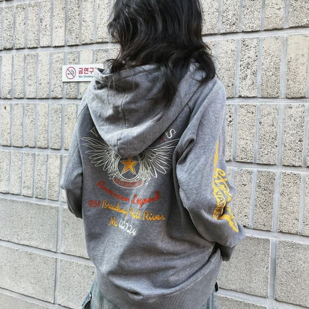 밴슨 그레이 자수&프린팅 후드집업