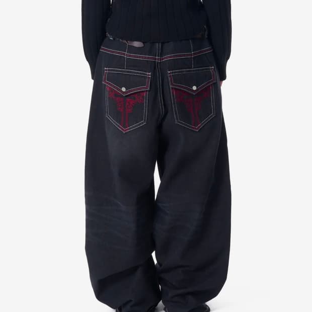 아캄 CROS2 Washed Denim Pants Black