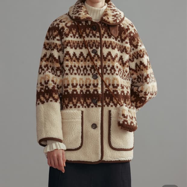 앤유 하프 코트 브라운 / LONDON EYE Fair Isle eco