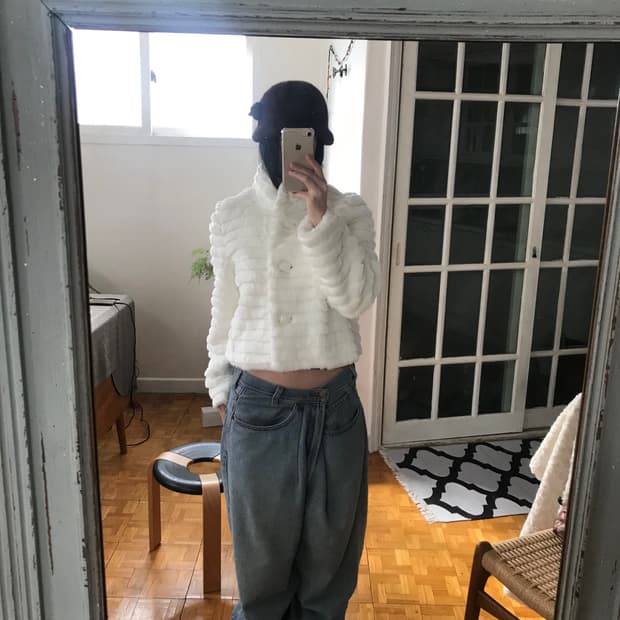 vintage white eco fur jacket