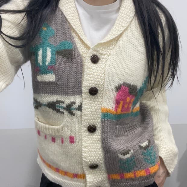 (빈티지)TITICACA 티티카카 숄카라 울 가디건
