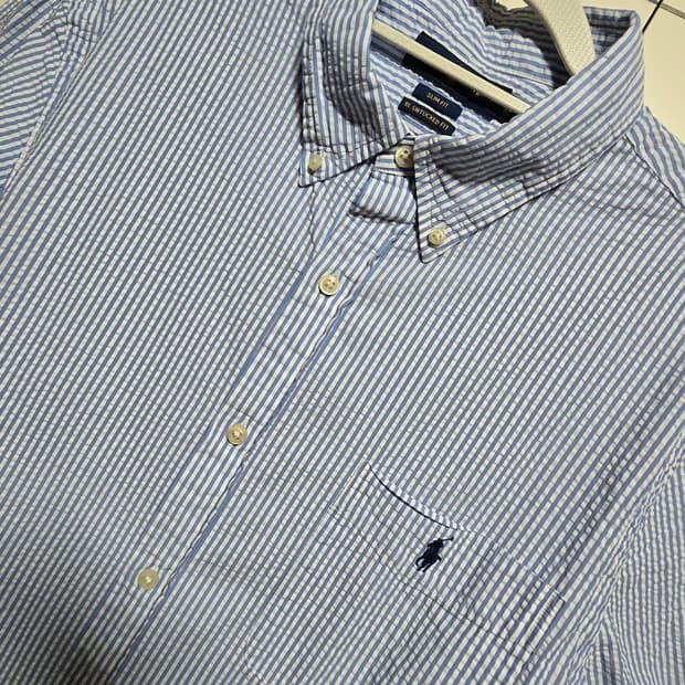 폴로 랄프로렌 정품 남성 스트라이프 시어서커 반팔 셔츠