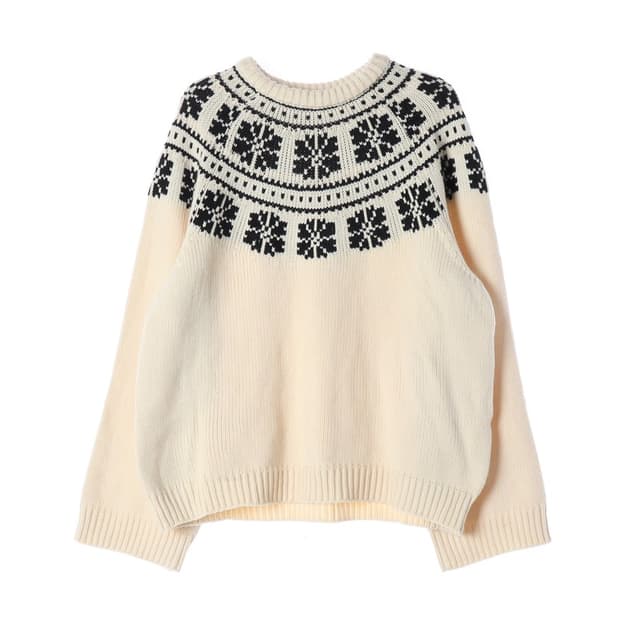 탭탭탭 크림 블랙 노르딕 패턴 라운드 니트