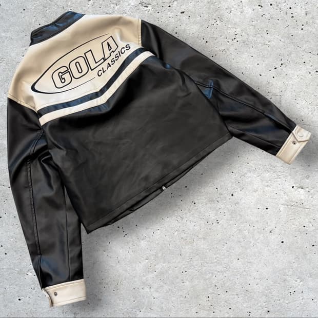 [S] 골라 Gola 블랙/아이보리 배색 가죽 자켓 새상품 D878