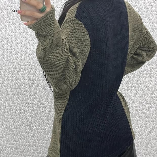 앤더슨벨 캐주얼 스트릿 배색 콘트라스트 보트넥 니트 S C10268