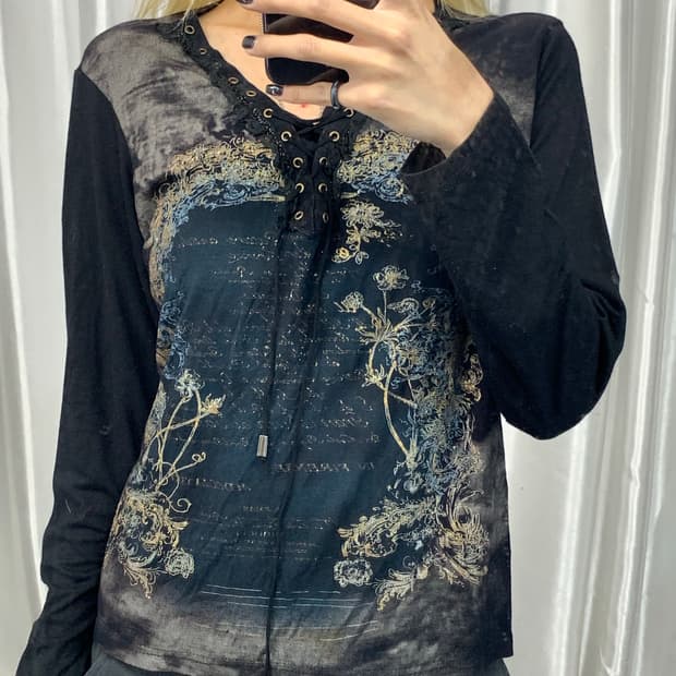 Deep Brown Eyelet Printed Long Sleeve