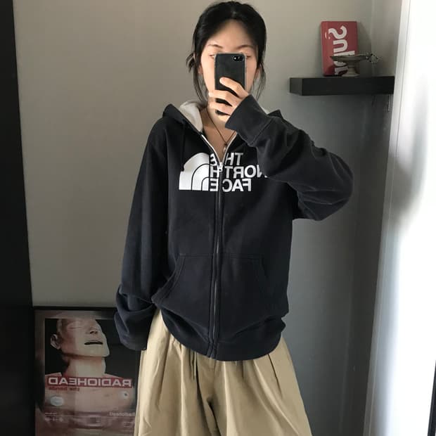 노스페이스 중앙 빅로고 블랙 후드집업