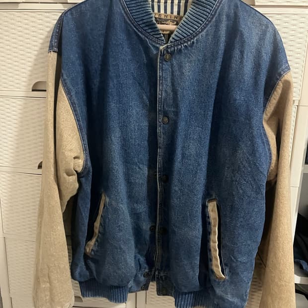 80s 빈티지 데님 바시티 자켓 오버핏