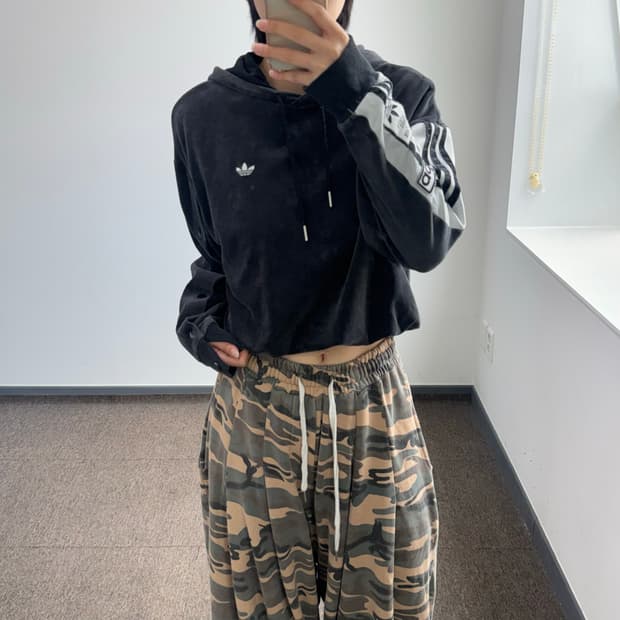 Adidas 아디다스 파이어버드 버튼 슬리브 벨벳 후드티 