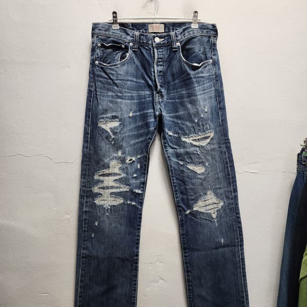 JPN 리바이스 90s 501 데미지 워싱 데님 팬츠