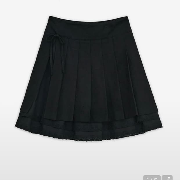 허그유어스킨 슬릿 플리츠 미디 스커트 블랙