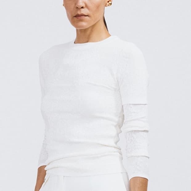 LACE JACQUARD LONG SLEEVE KNIT TOP