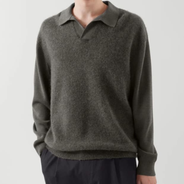 [코스/3회착] 오픈 카라 니트 / 다크그레이 / S