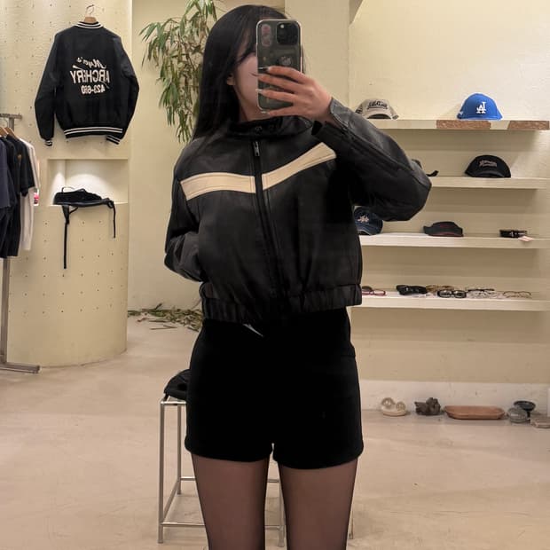 크롭 레더 라이더 자켓 U611