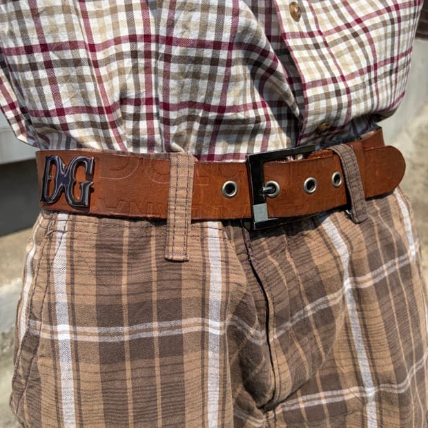 D&G 러프 브라운 아이콘 버클 벨트