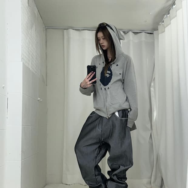 메탈릭 실버 워시 스트릿 카고 팬츠