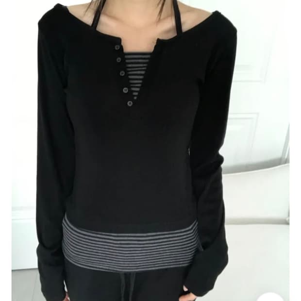 단가라 레이어드 홀터 티셔츠