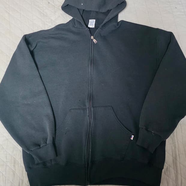 [XL] 90s 빈티지 러셀 애슬레틱 후드집업 블랙 배드컨디션