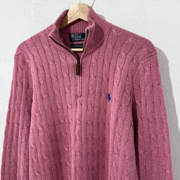 폴로 케이블 실크 반집업