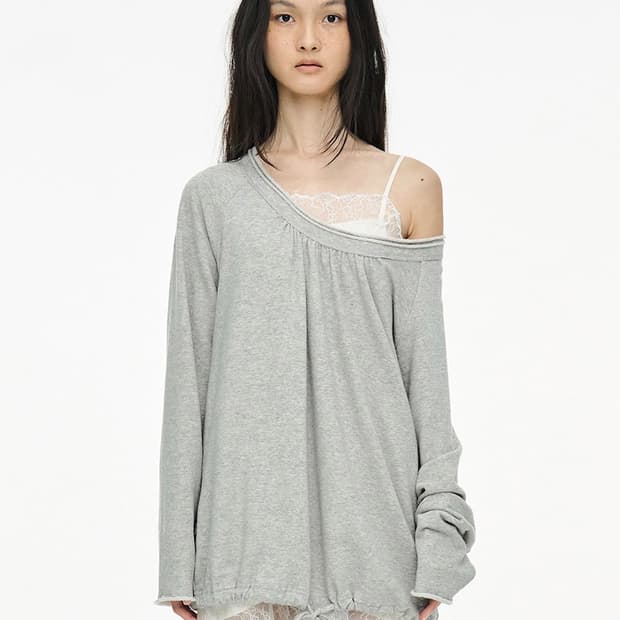 Round Hem String Top _ Gray