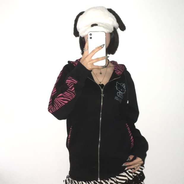 헬로키티 레오파드 핑크 후드집업 hello kitty