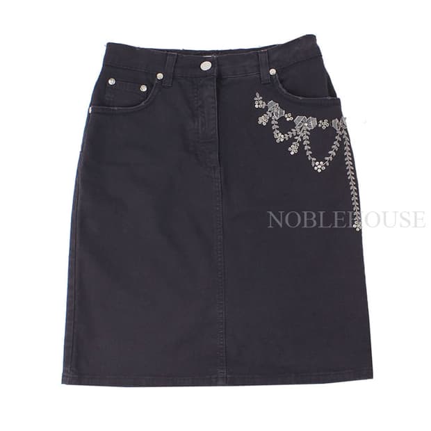 블루마린 딥퍼플 데미지 시퀸자수 데님스커트 (이탈40)