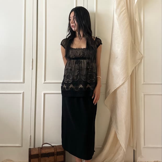 lanvin black sheer slit skirt