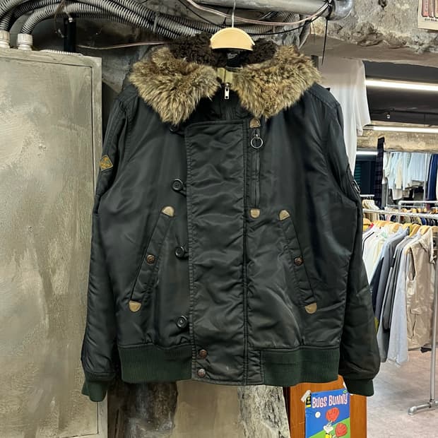 디젤 후드 퍼 봄버 자켓 카키 M #csz2360