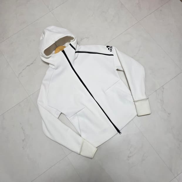 90 여성 아디다스 핑거홀 후드 져지 화이트