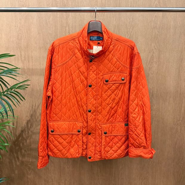 폴로 랄프로렌 퀼팅 자켓 다이아 퀼팅 스냅 포켓 디테일 오렌지
