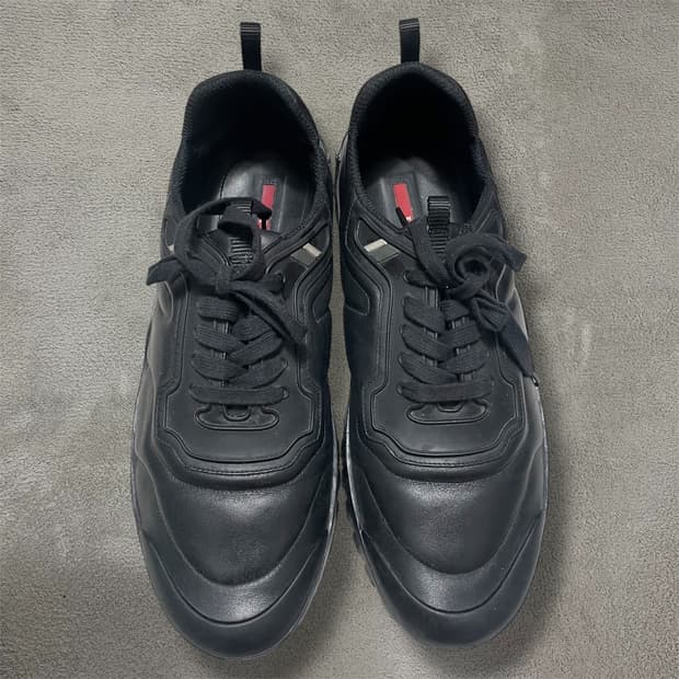 275~280) 프라다 스포츠 레더 가죽 스니커즈 신발 블랙