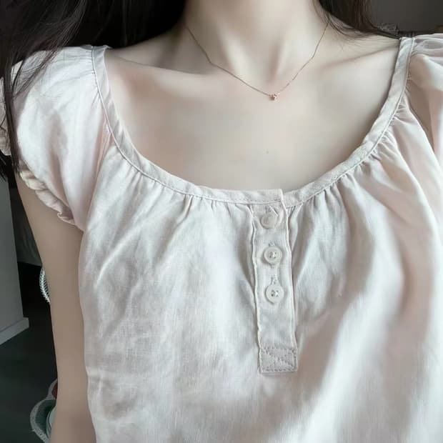 무나) 빈티지 에이블리 쉬인 모리걸 퍼프 소매 반팔 블라우스