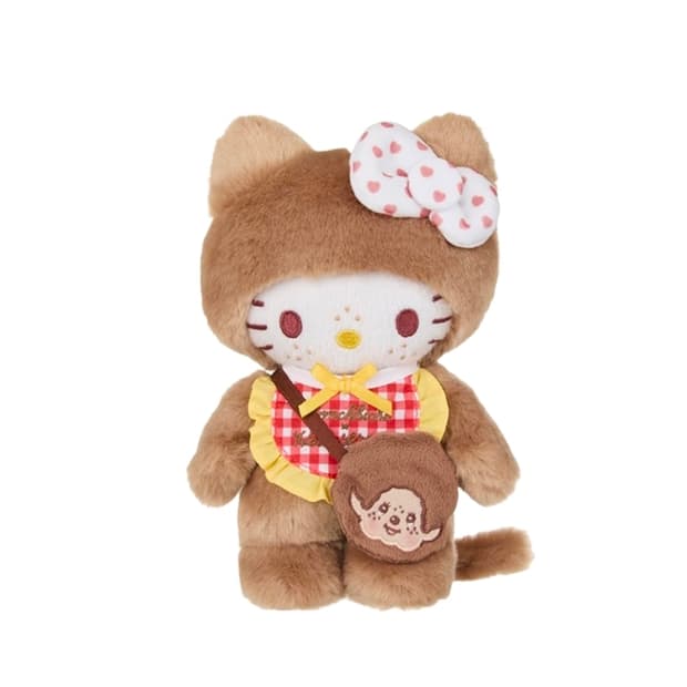 몬치치 x 헬로 키티 깅엄 체크 S 인형 브라운