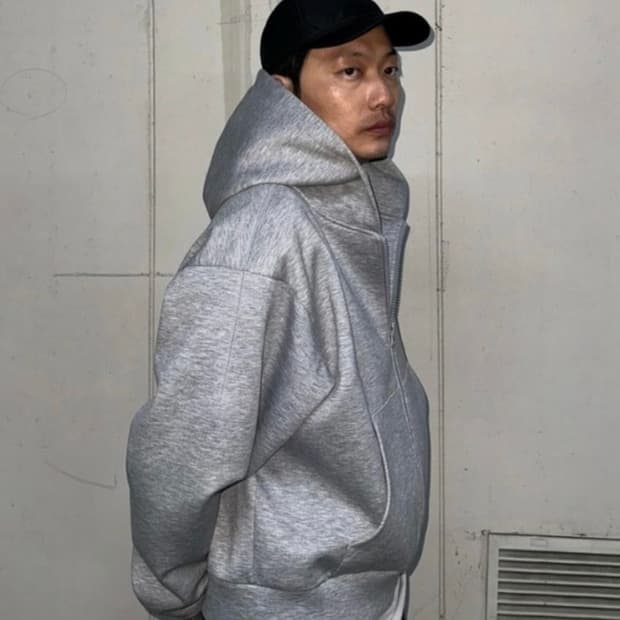 [OS] 렉토 재패니즈 네오프랜 로고 패치 후드집업 멜란지 그레이