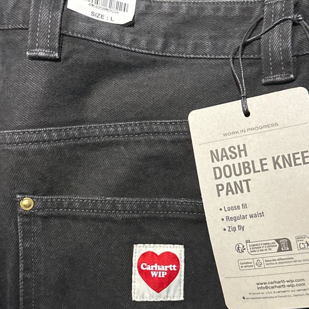 칼하트 WIP 내쉬 루즈 핏 더블 니 팬츠 블랙 스톤 워시드