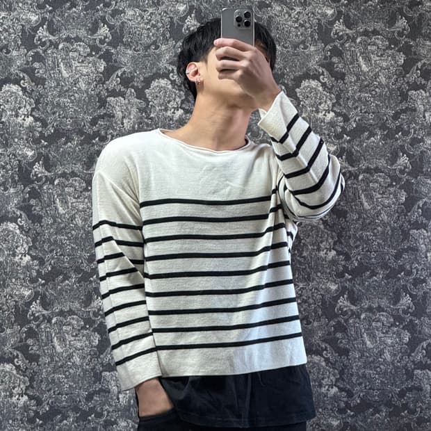 vintage 빈티지 크롭 스트라이프 니트 (화이트)