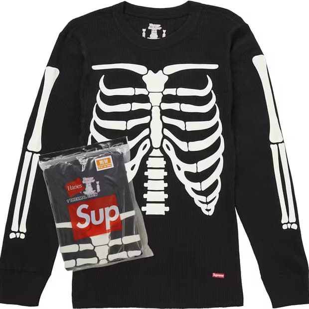 슈프림 헤인즈 본즈 써멀 크루 블랙 M사이즈