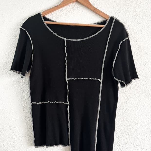 요지야마모토 와이즈 Panel round neck tee