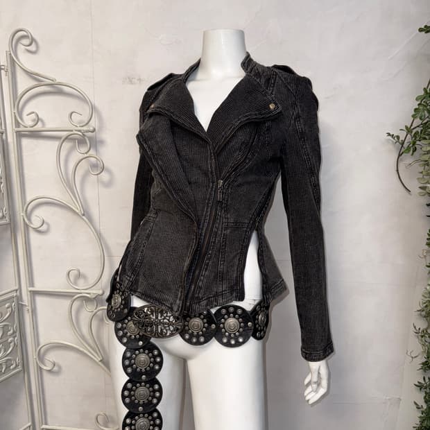 Washing charcoal zipper cotton rider jk