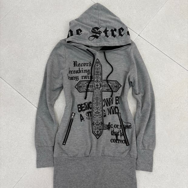 십자가 해골 프린팅 롱 후디