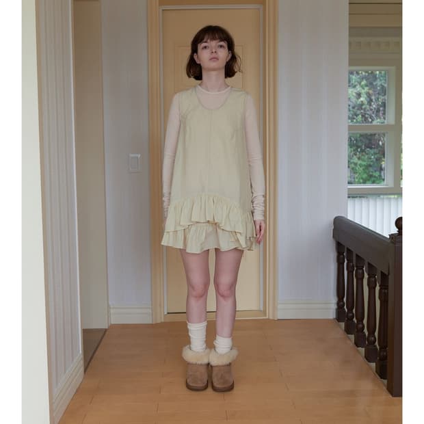 노컨텐츠 two layer shirring dress 크림