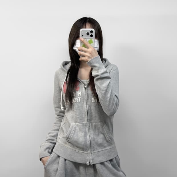 홀리스터 핑크 로고 후드집업 그레이