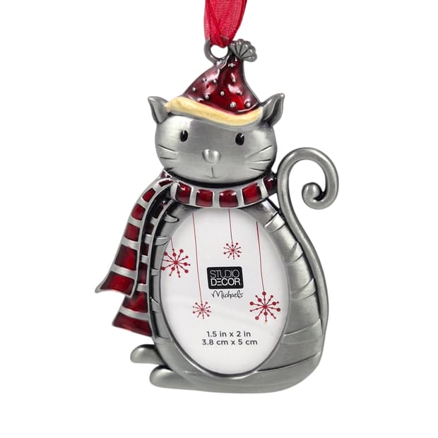 미국 미카엘스 실버 고양이 크리스마스 액자