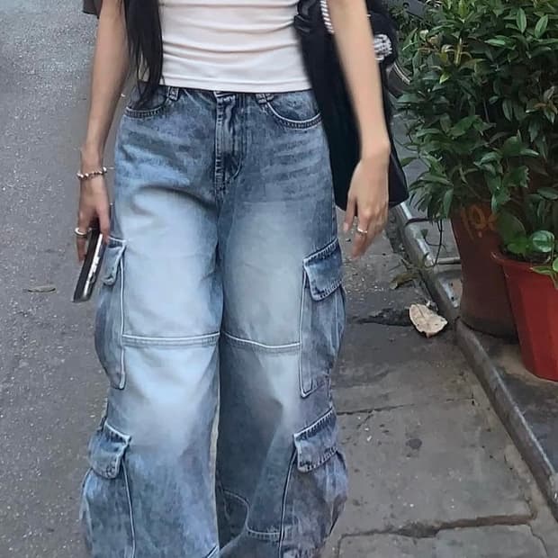 카키포인트 카고 데님 팬츠