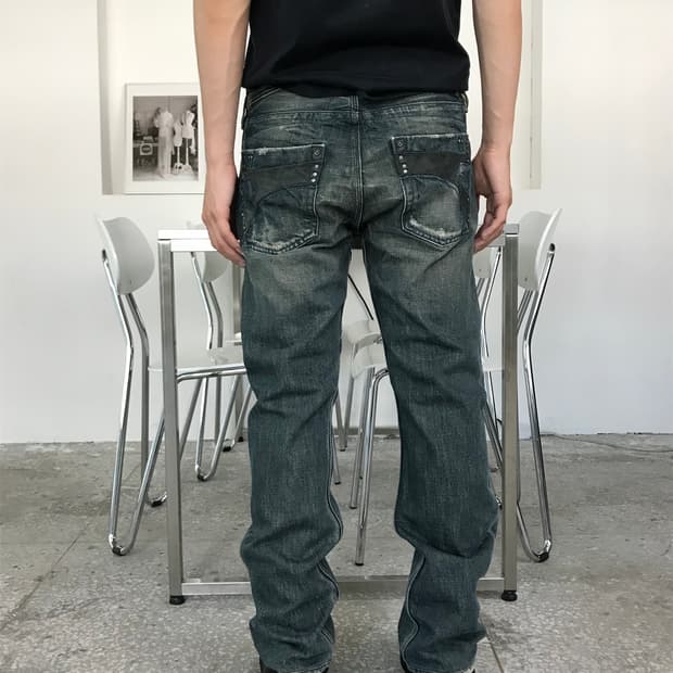 디젤 레더 패널 포켓 레귤러 워싱 진
