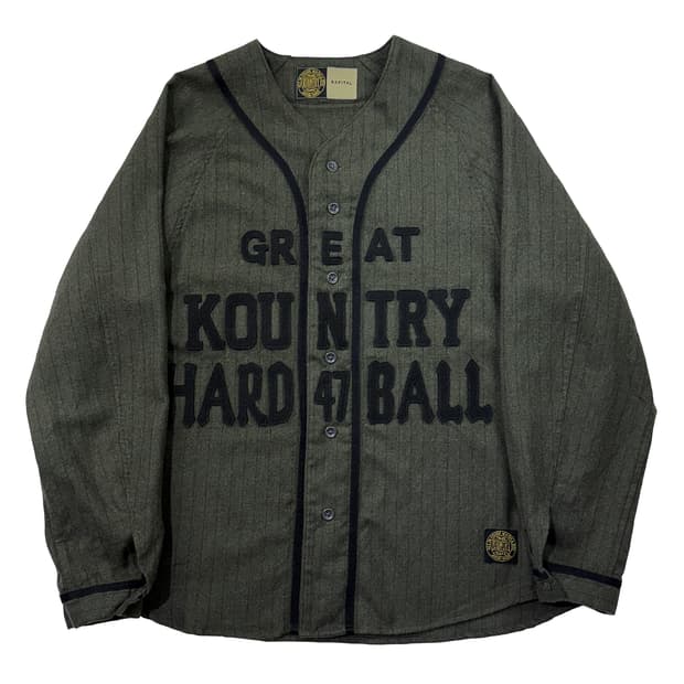 캐피탈 울 스트라이프 그레이트 컨트리 베이스볼 롱 슬리브 셔츠 카키