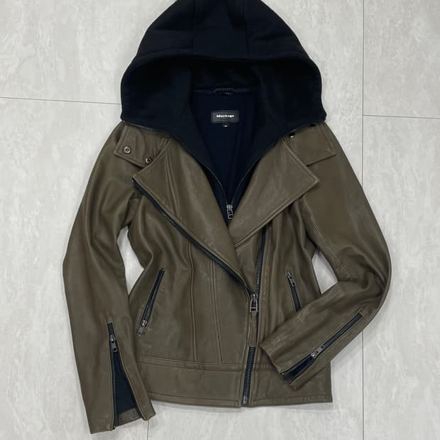Mackage 맥케이지 램스킨 후디드 사선 라이더 재킷